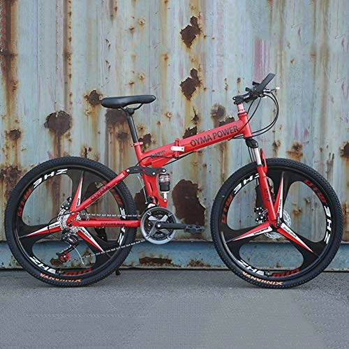 Folding Mountain Bike : XRQ 21 / 24 / 27 Speed Mountain Bike 26-Inch Aluminum Alloy Frame Shock Absorbing Front Fork 3 Knife Wheel Bikes Carbon Steel Double Disc Brake Sport Bicycles, Red, 24 speed