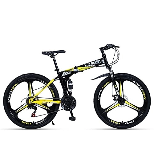 Folding Mountain Bike : XUDAN Mountain Bike, 24 / 26 Inch Full Suspension Folding Cross-Country Road Mountain Bike, 21 / 24 / 27 / 30-Speed High-Carbon Steel Double Disc Brake Thick Tires Are Easy To Assemble