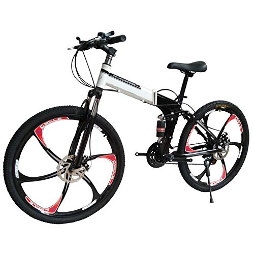 Folding Mountain Bike : XWDQ Double Disc Brakes Double Shock Absorption Foldable One Wheel Adult Men And Women Mountain Bike(Black), 24speed