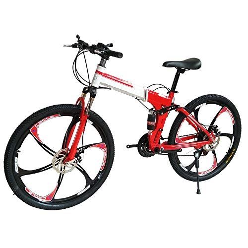 Folding Mountain Bike : XWDQ Double Disc Brakes Double Shock Absorption Foldable One Wheel Adult Men And Women Mountain Bike, Red, 30speed