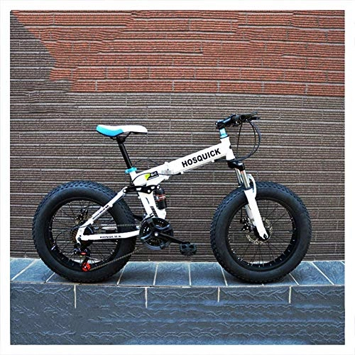 Folding Mountain Bike : XXCZB Foldable Mountain Bikes 24 Inch Dual-Suspension for Adults Men Women Fat Tire Anti-Slip Mountain Bicycle with Mechanical Disc Brakes High Carbon Steel-27 Speed_White