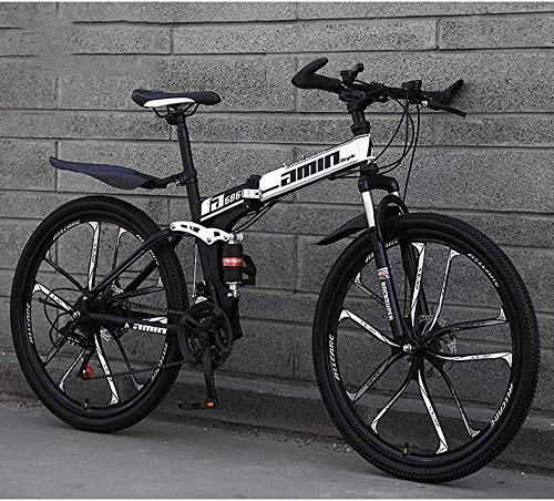 Folding Mountain Bike : XXCZB Mountain Bike Folding Bikes 26Inch 27-Speed Double Disc Brake Full Suspension Anti-Slip Lightweight Aluminum Frame Suspension Fork White