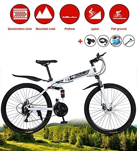 Folding Mountain Bike : XYQCPJ Mountain Folding Bike, 26 Inch Portable Adult Student Bicycle 30 Spoke Wheel 24 Speed Double Disc Brake Non-Slip Durable Safety Easy To Carry Suitable For Long-Distance Riding