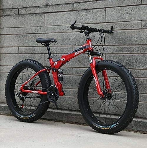 Folding Mountain Bike : XYSQWZ Fat Tire Bike For Men Women Folding Mountain Bicycle High Carbon Steel Frame Dual Suspension Disc Brake Outdoor Travel