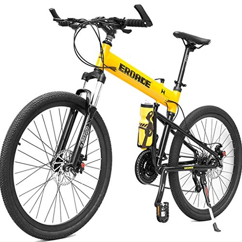 Folding Mountain Bike : XZBYX Mountain Bike Full Folding Aluminum Alloy Off-Road Racing Equipment for Male And Female Adult Students Portable 16-Inch Frame Travel Height 135~165Cm (170 * 65 * 95CM), Yellow