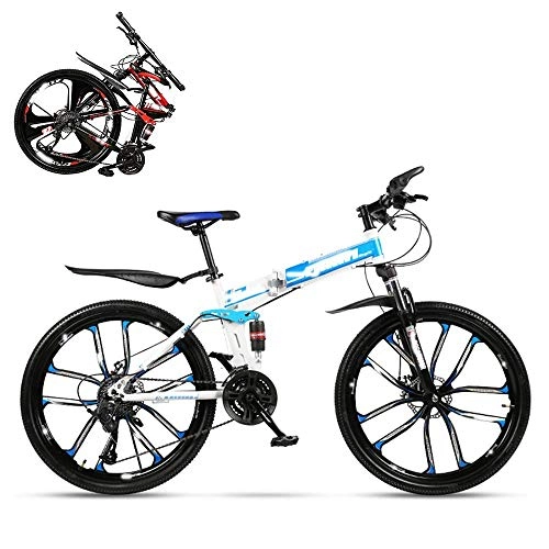 Folding Mountain Bike : YANGHAO-Adult mountain bike- Folding adult bicycle, 24-inch hydraulic shock off-road racing, lockable U-shaped fork, double shock absorption, 21 / 24 / 27 / 30 speed YGZSDZXC-04 ( Color : Blue , Size : 27 )