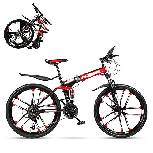 Folding Mountain Bike : YANGHAO-Adult mountain bike- Folding adult bicycle, 26-inch hydraulic shock off-road racing, lockable U-shaped fork, double shock absorption, 21 / 24 / 27 / 30 speed YGZSDZXC-04 ( Color : Red , Size : 27 )