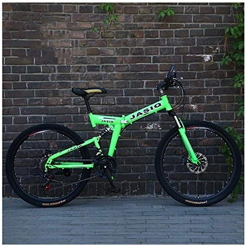 Folding Mountain Bike : YBB-YB YankimX Outdoor sports Dual Suspension Mountain Bike, 26" High Carbon Steel Folding Mountain Bicycle 21 Speed Mountain Bike with Double Disc Brake (Color : Green)