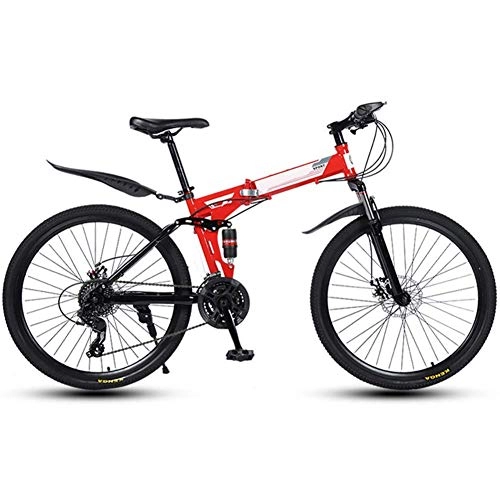 Folding Mountain Bike : YBB-YB YankimX Outdoor sports Mountain Folding Bike Unisex, 26" 27Speed VariableSpeed Mountain Bike, Double ShockAbsorbing Spoke Wheels Student with Racing Disc Brakes (Color : Red)