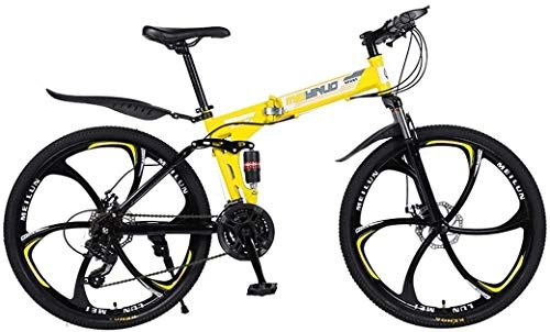 Folding Mountain Bike : Yellow Road Bike, 26 Inch 27-Speed Mountain Bike for Adult, Lightweight Racing Bicycle, Aluminum Full Suspension Frame, Suspension Fork,