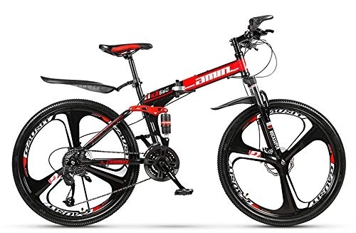 Folding Mountain Bike : YQ&TL Adult Mountain Bike, 26 inch 21 / 24 / 27 / 30 Speed Folding Bicycle Full Suspension MTB ​​Gears Dual Disc Brakes Mountain Bicycle, High-carbon Steel Outdoors Mountain Bike A 24 speed