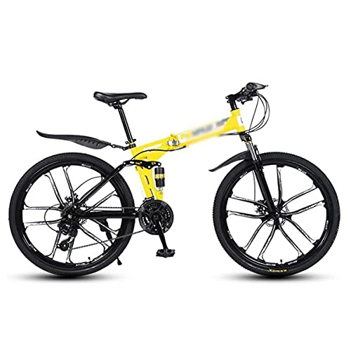 Folding Mountain Bike : YUNLILI Multi-purpose Folding Mountain Bike 21 Speed Bicycle 26 Inches Mens MTB Disc Brakes Bicycle For Adults Mens Womens (Color : Yellow, Size : 21 Speed)
