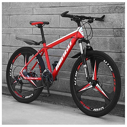 Mountain Bike : 24 Inch Mountain Bikes, Mens Women Carbon Steel Bicycle, 30-Speed Drivetrain All Terrain Mountain Bike with Dual Disc Brake, 27Vitesses, Red 3 Spoke