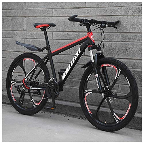 Mountain Bike : 24 Inch Mountain Bikes, Mens Women Carbon Steel Bicycle, 30-Speed Drivetrain All Terrain Mountain Bike with Dual Disc Brake, 30Vitesses, Black Red 6 Spoke