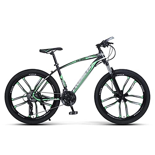 Mountain Bike : 26 Inch Mountain Bike High Carbon Steel MTB Bicycle For Adult 21 / 24 / 27 Speed Double Disc Brake Outroad Mountain Bicycle For Men Women(Size:24 Speed, Color:Green)