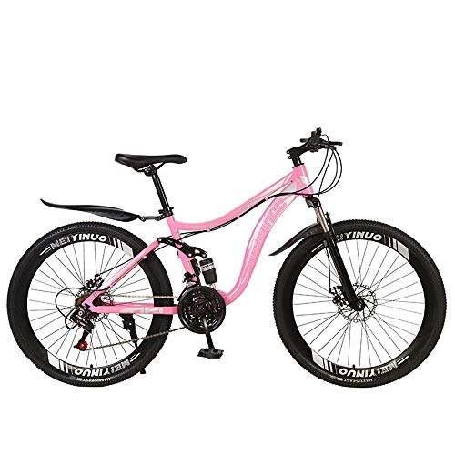 Mountain Bike : 26 Inch Mountain Bikes, Adult Boys Girls Fat Tire Mountain Trail Bike, Dual Disc Brake Bicycle, High-carbon Steel Frame, Anti-Slip Bikes, Pink, 27 speed