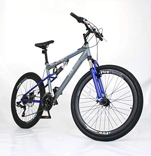 Mountain Bike : 26" LONDON Boys BIKE - Adult Mens FireCloud DISC Bicycle in DARK BLUE Frame Size: 18" (Dual Suspension & Disc Brakes)