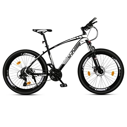 Mountain Bike : 26”Mountain Bike, Carbon Steel Frame Mountain Bicycles, Double Disc Brake and Front Fork, 26inch Wheels (Color : Black+White, Size : 21 Speed)
