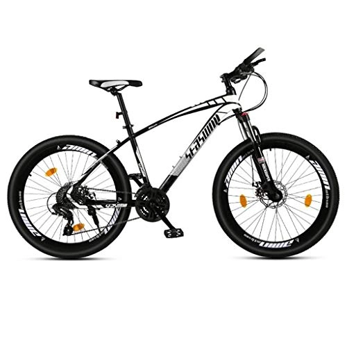 Mountain Bike : 26"Mountain Bike, Carbon Steel Frame Mountain Bicycles, Double Disc Brake and Front Fork, 26inch Wheels (Color : Black+White, Size : 21 Speed)