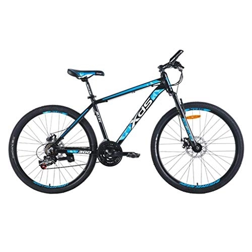 Mountain Bike : 26inch Mountain Bike, Aluminium Alloy Frame Bicycles, Double Disc Brake and Front Suspension, 21 Speed (Color : Black+blue)
