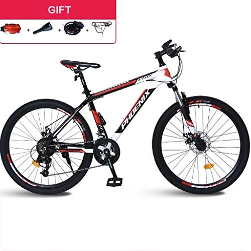 Mountain Bike : 26inch Mountain Bike, Aluminium Alloy Frame Bicycles, Double Disc Brake and Front Suspension, 24 Speed (Color : Black+Red, Size : 27.5inch)