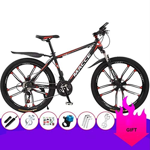 Mountain Bike : 26inch Mountain Bike, Carbon Steel Frame Bicycles, Double Disc Brake and Front Suspension, 17inch Frame (Color : Black+Red, Size : 24 Speed)