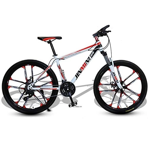 Mountain Bike : 26inch Mountain Bike, Carbon Steel Frame Hardtail Bike, Double Disc Brake and Front Suspension (Color : White+Red, Size : 24 Speed)