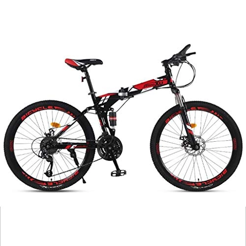 Mountain Bike : 26inch Mountain Bike, Folding Hard-tail Mountain Bicycles, Carbon Steel Frame, Dual Suspension and Dual Disc Brake (Color : Red, Size : 21-speed)