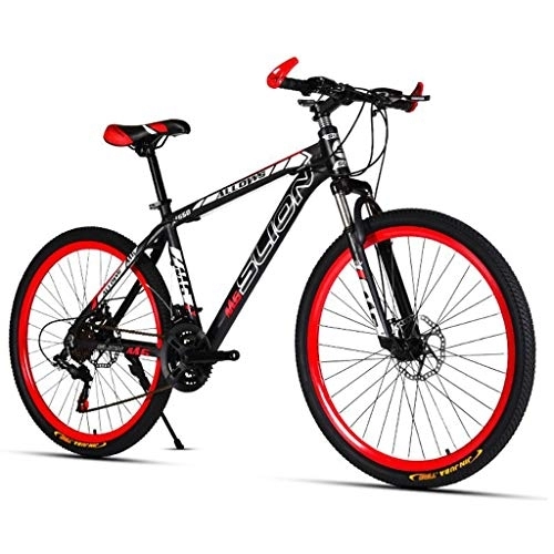 Mountain Bike : 26inch Mountain Bike, Steel Frame Hard-tail Bicycles, 17inch Frame, Dual Disc Brake and Front Suspension (Color : Black+Red, Size : 27 Speed)