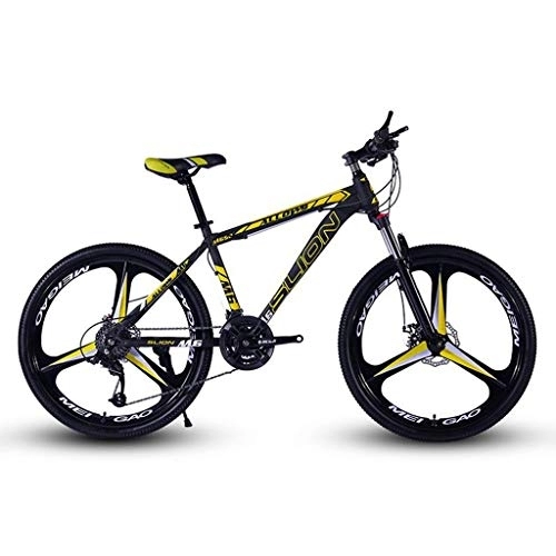 Mountain Bike : 26inch Mountain Bike, Steel Hardtail Mountain Bicycles, Dual Disc Brake and Front Suspension, Mag Wheel (Color : Black+Yellow, Size : 21 Speed)