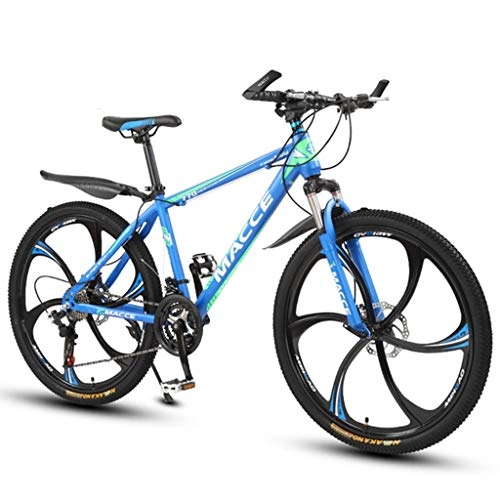 Mountain Bike : 26Mountain Bike, Carbon Steel Frame Mountain Bicycles, Double Disc Brake and Lockout Front Fork (Color : Blue, Size : 21-speed)