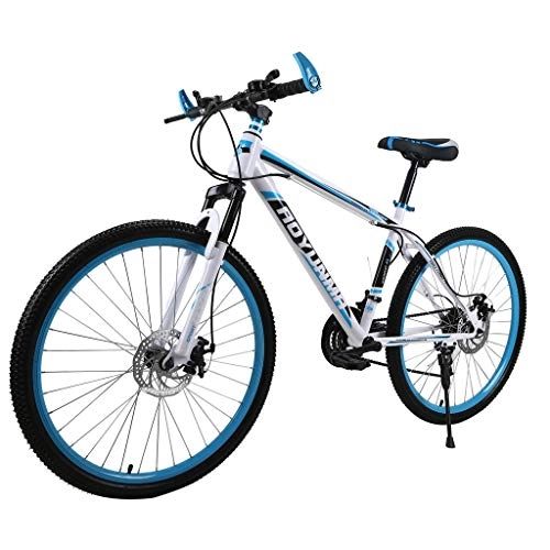 Mountain Bike : 7Lucky Portable 26 Inch Mountain Adult Bike Disc Brake Double Shock Road Bike 21 Speeds Gear Shift System Bicycle for Outdoor Cycling (Blue)