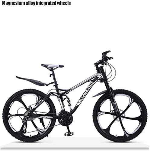 Mountain Bike : Abrahmliy Off-Road Downhill Mountain Bike Adult Double Disc Brake Snow Bikes High-Carbon Steel Frame Beach Bicycle 24 Inch Wheels-Black_27 speed