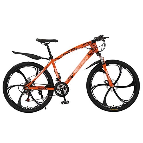 Mountain Bike : Adjustable Seat Handlebar, Mountain Bikes, Dual Disc Brake Hardtail Mountain Bike, Men Women Adult All Terrain Mountain Bicycle Orange 6 Spoke 26", 24-speed