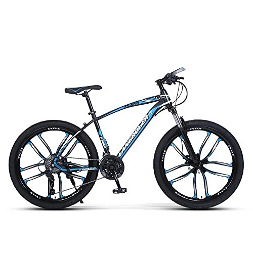 Mountain Bike : Adult Car Bicycle, Mountain Bike Ionic Carbon, Shock Absorbing Double Disc Brake, Speed Student Car-Black Blue Ten Knife Wheel_26 Inch 27 Speed，No Pedals