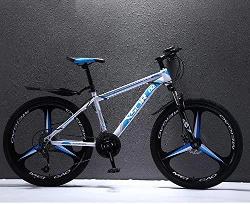 Mountain Bike : Adult Mountain Bike, 26 inch Mountain Trail Bike High Carbon Steel Outroad Bicycles, 21-Speed Bicycle Full Suspension MTB Dual Disc Brakes, Blue