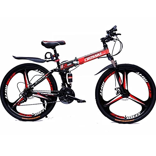Mountain Bike : Adult Mountain Bike, 26-inch Wheels, Dual Disc Brake Bicycle Blackred, High-carbon Steel Frame Dual Full Suspension, Alloy Frame Bicycle for Boys, Girls, Men and Women / red26inch / 21speed