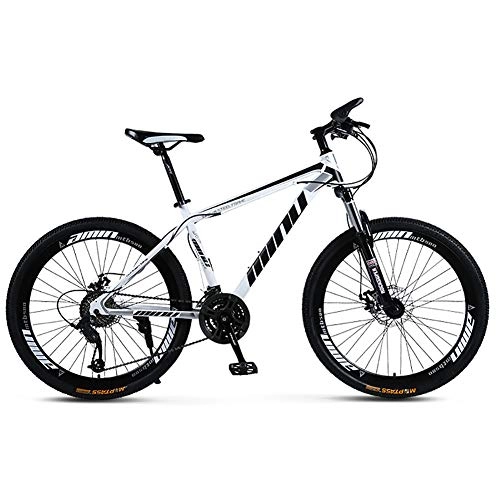 Mountain Bike : Adult Mountain Bike, High-carbon Steel Mountain Bicycle With Front Suspension, Lightweight Dual Disc Brake Mountain Bikes White And Black 26", 27-speed