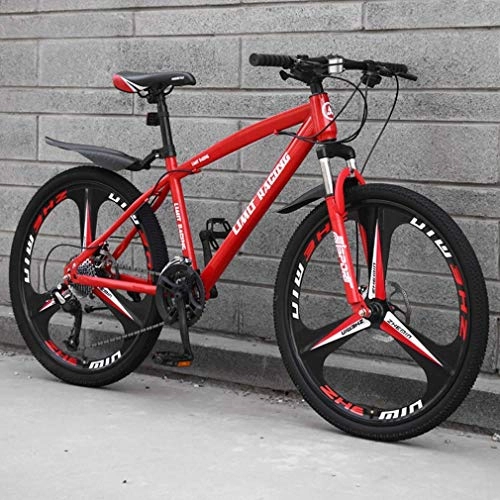 Mountain Bike : Alqn Adult Mountain Bike, High-Carbon Steel Frame Beach Bicycle, Double Disc Brake Off-Road Snow Bikes, Magnesium Alloy Integrated 24 inch Wheels, Red, 24 Speed