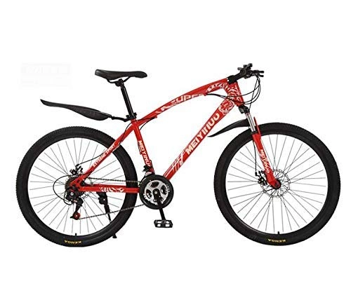 Mountain Bike : ALQN Bicycle Mountain Bike for Adults, PVC Pedals and Rubber Grips, High Carbon Steel Frame, Spring Suspension Fork, Double Disc Brake, Red, 26 inch 24 Speed