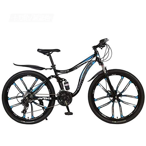 Mountain Bike : Alqn Mountain Bike 26 inch Bicycle, Carbon Steel MTB Bike Full Suspension, Double Disc Brake, B, 27 Speed