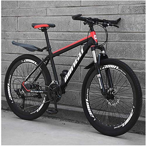 Mountain Bike : Asinean 26 Inch Mountain Bike, Disc Brakes Mens Bicycle with Front Suspension, High Carbon Steel Hardtail Front Suspension MTB Adjustable Seat, Black Red, 24 Speed