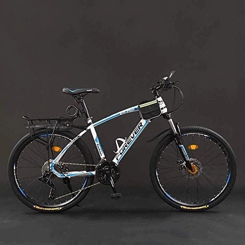 Mountain Bike : Bicycle, 26 Inch 21 / 24 / 27 / 30 Speed Mountain Bikes, Hard Tail Mountain Bicycle, Lightweight Bicycle with Adjustable Seat, Double Disc Brake (Color : White blue, Size : 30 Speed)