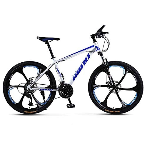Mountain Bike : Bicycle Mens' Mountain Bike, High-carbon Steel 27 Speed Steel Frame 26 Inches 6-Spoke Wheels, Fully Adjustable Front Suspension Forks, Blue, 21speed