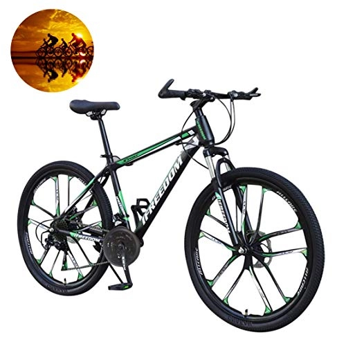 Mountain Bike : Carbon Steel Mountain Bike, 26 Inch 21-Speed Gears Dual Disc Brakes Mountain Bicycle Full Suspension MTB Folding Outroad Bicycles, Black Green
