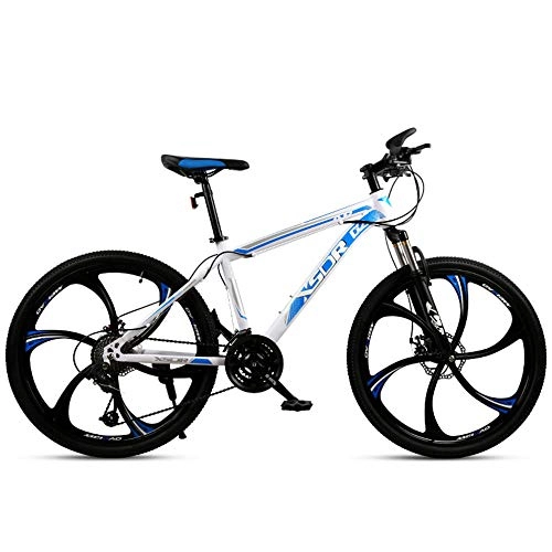 Mountain Bike : Chengke Yipin Mountain bike student outdoor bicycle 26 inch one wheel spring front fork high carbon steel frame double disc brake city road bike-White blue_24 speed
