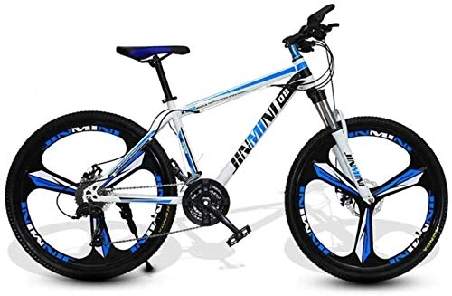 Mountain Bike : DALUXE 24 Inches 26 Inch Mountain Bikes, Men's Dual Disc Brake Hardtail Mountain Bike, bicycle adjustable seat, high-carbon steel frame, 21 speed, 3 spoke (white and blue), l