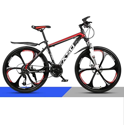 Mountain Bike : DGAGD 24 inch mountain bike adult men and women variable speed light road racing six-cutter wheels-Black red_21 speed
