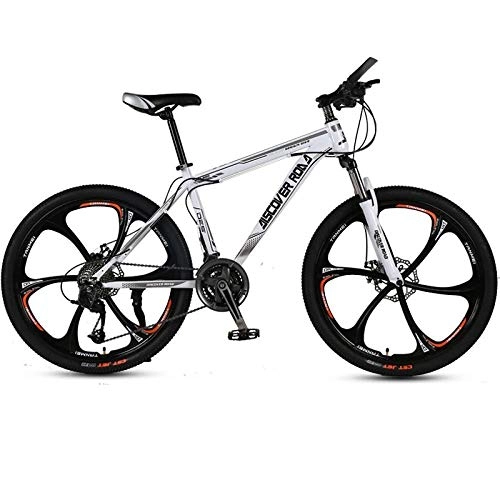 Mountain Bike : DGAGD 24 inch mountain bike adult variable speed dual disc brake aluminum alloy bicycle six cutter wheels-white_30 speed