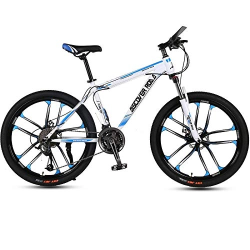 Mountain Bike : DGAGD 24 inch mountain bike bicycle adult variable speed dual disc brake high carbon steel bicycle ten cutter wheels-White blue_27 speed